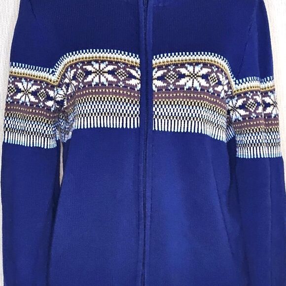 Calvin Klein Jeans Vintage Full Zip Front Royal Blue Fair Isle Knit Sweater - Picture 4 of 12
